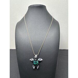 Handcrafted Glass Blue Green Sea Turtle Pendant Necklace 18KGP Chain Oceanic Des